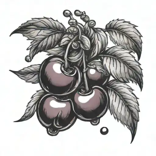 cherries with bow tie shaped stems and little hearts in the cherries tattoo design idea