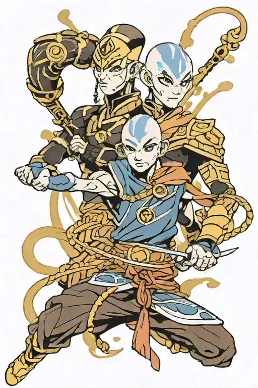 to and Lao from avatar legend of aang in and yan colora black qnd gold tattoo design idea