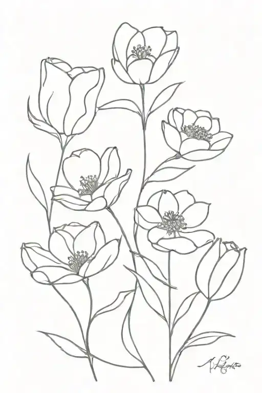 Flowers (tulips, roses, buttercups, daisy) tattoo design idea