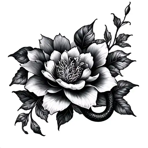 snake flowers in the Japanese style and a lot of black tattoo design idea