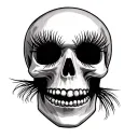 skeleton head with fake eyelashes and a cirgaret in mouth tattoo design idea