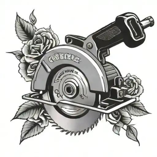 cordless circular saw with roses tattoo design idea