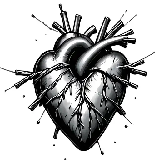 Barbwire Heart in chrome pouring tattoo design idea