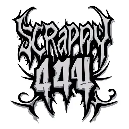 "Scrappy 444" in maldito font  tattoo design idea