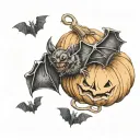 bat and pumpkin tattoo design idea