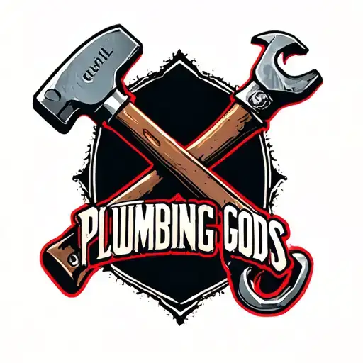 "Plumbing Gods" pipe wrench crossed with slug hammer  tattoo design idea