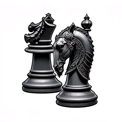 rook chess piece with knight chess piece shadow tattoo design idea