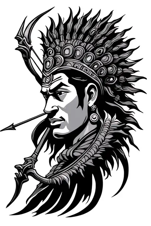 karna with bow and arrow with sun rays tattoo design idea