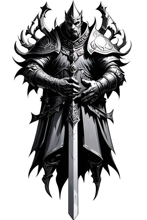 dark souls style king consort dudgeon tattoo design idea
