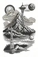 space needle with mountain range tattoo design idea