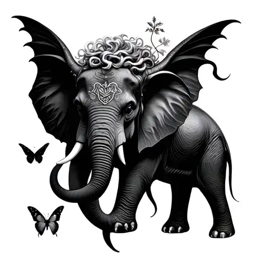 i need a elephant,medusa,poison tree,butterfly,maleficent,semicolon in one tattoo tattoo design idea