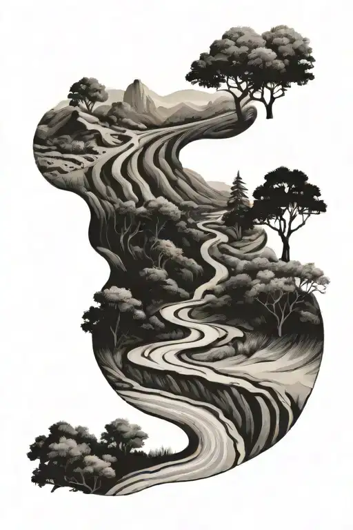 winding dirt road leading towards tattoo design idea