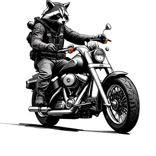 tactical military racoon riding harley davidson motorcycle tattoo design idea