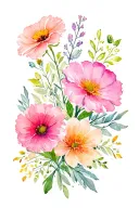 april, july and august birth flower bouquet tattoo design idea