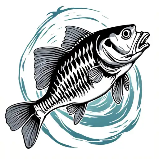 Bass Fish skeleton kayak resting nearby tattoo design idea