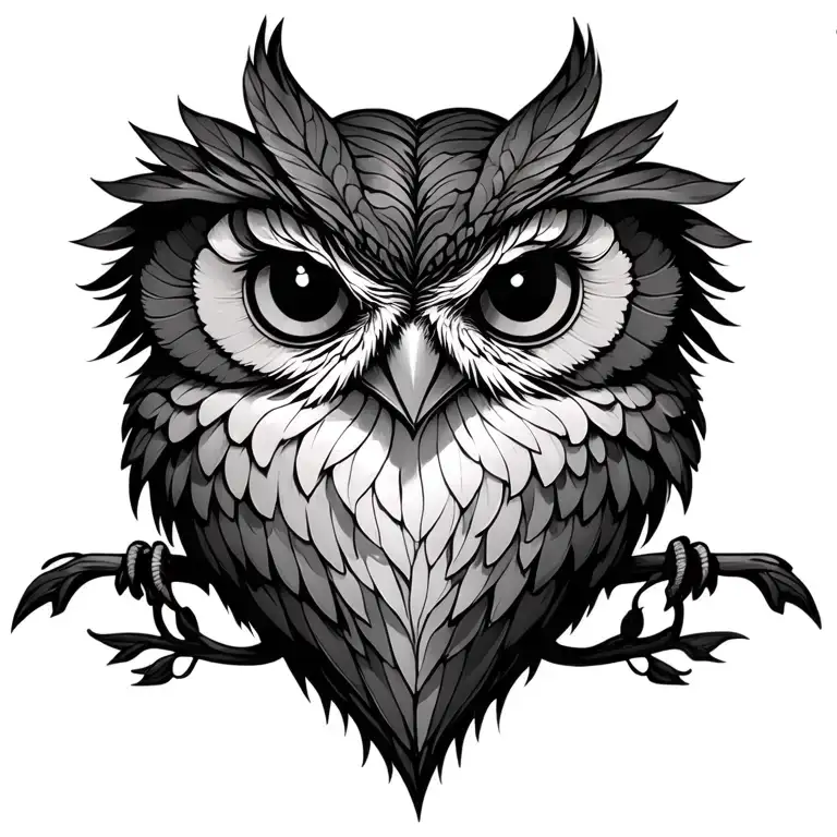 Hiboux without ear, on heart tattoo design idea