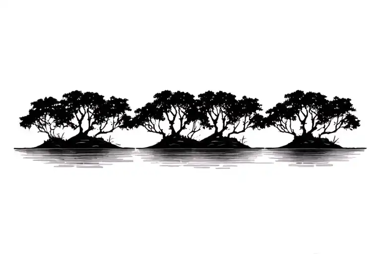 red mangroves in a row, accurate walking roots tattoo design idea