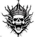 skull with crown on head with jaw wide open demonic things comjng out of mouth tattoo design idea