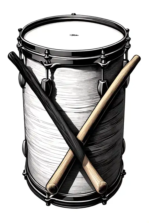 crossed drum sticks together on top of snare drum tattoo design idea