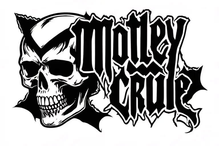 Skull with motley crue logo tattoo design idea