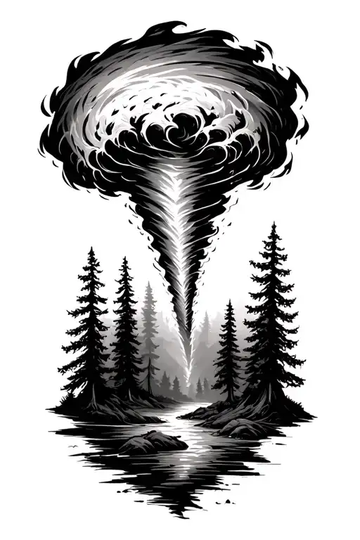 tornado engulfing forest tattoo design idea