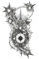 Incorporate elements from Final Fantasy into a blackwork design tattoo design idea