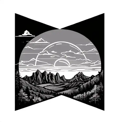superstition mountains with sunset tattoo design idea