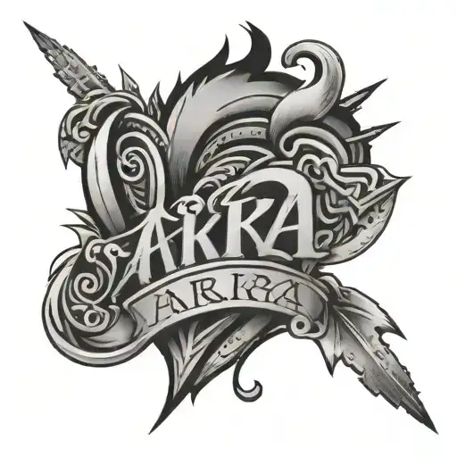 Name Akira with a heart shape formed tattoo design idea