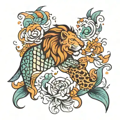 Pisces fish with Leo lion tattoo design idea
