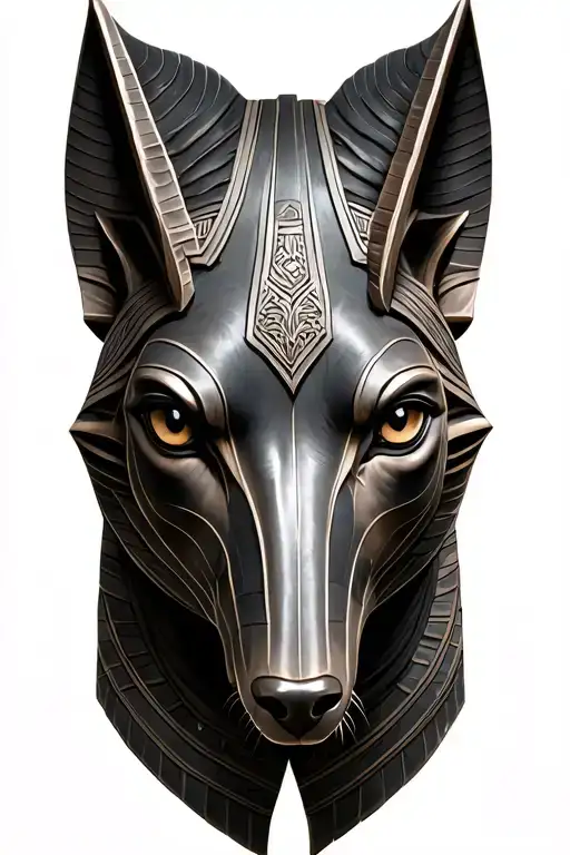 realistic realism Anubis portrait angled sculpture style like its carved in stone design black and grey  tattoo design idea