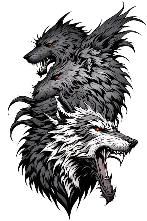 tyr battle with fenrir full shoulder tattoo design idea