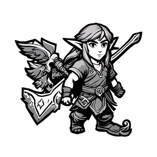 Link from "Zelda: A Link to the Past" in patch style tattoo design idea