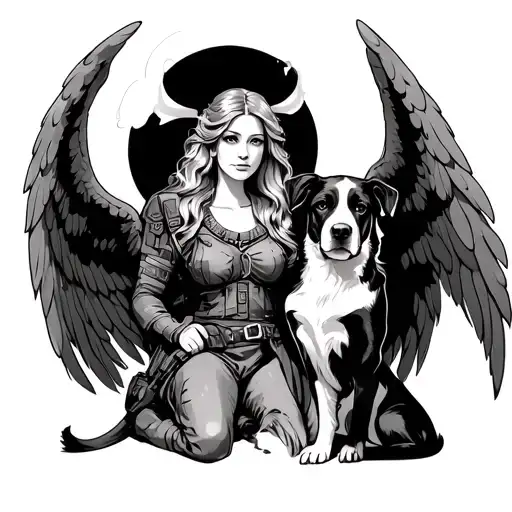 Angel and devil (heaven and hell), she loves dogs, I'm a soldier tattoo design idea
