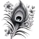 PEACOCK FEATHER WITH FLOWERS AND BIRTHDAY tattoo design idea