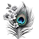 PEACOCK FEATHER WITH FLOWERS AND BIRTHDAY tattoo design idea