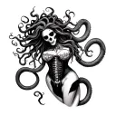 Medusa with skeletal snakes and corset for a knee tattoo tattoo design idea
