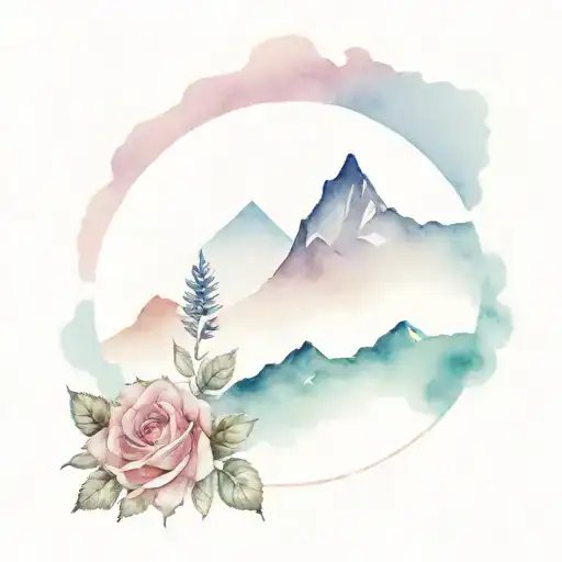 mountain ridge, crown, rose tattoo design idea