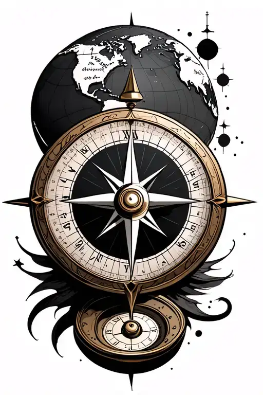 compass with a clock and world map leading tattoo design idea