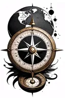 compass with a clock and world map leading tattoo design idea