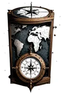 compass with a clock and world map leading tattoo design idea