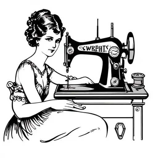 woman at a sewing machine tattoo design idea