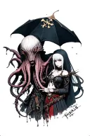 nier automata 2b and cthulhu dressed as ragged pirates tattoo design idea
