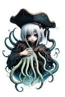 nier automata 2b and cthulhu dressed as ragged pirates tattoo design idea