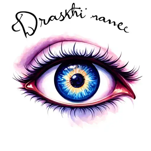 evil eye with drashti name written tattoo design idea