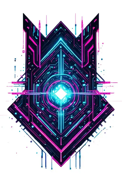 neon circuitry, futuristic geometry, cyberpunk, space background  tattoo design idea