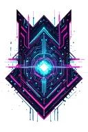 neon circuitry, futuristic geometry, cyberpunk, space background  tattoo design idea