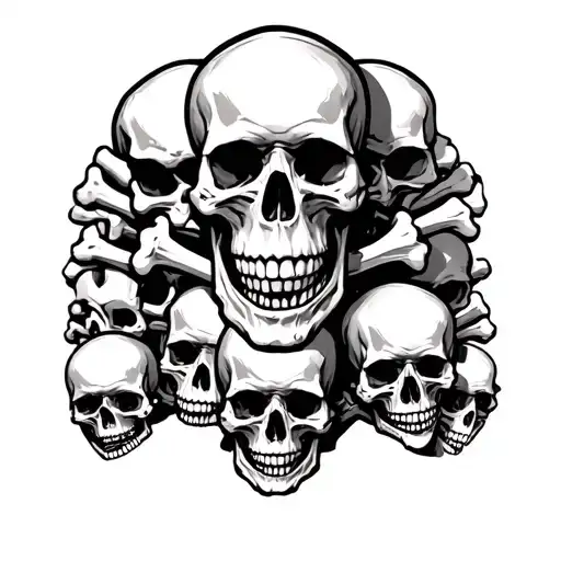 pile of skulls and bones tattoo design idea