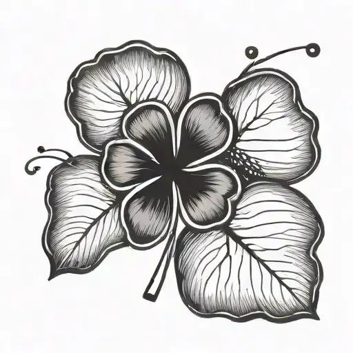 Four-leaf clover on a leg in black and white and minimalist style, contour tattoo. without painting over the drawing ins tattoo design idea