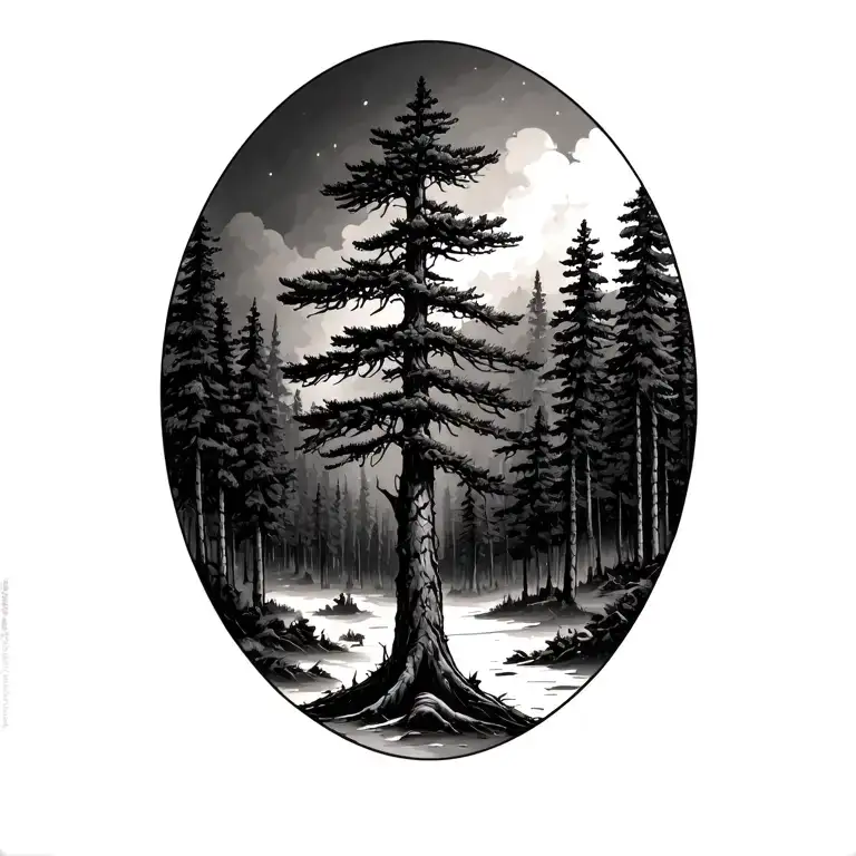 Pine Tree Forest tattoo design idea