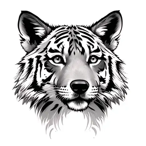 wolf pup and tiger cub faces tattoo design idea